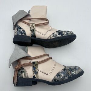 TMA Eyes Women's Tie-Accent Leather Lazy Wear Slip-On Ankle Boots Size 7